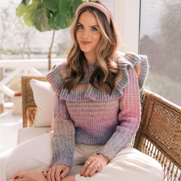 LoveShackFancy Multicolor Pastel Rainbow Yumi Ruffle Pullover Alpaca Wool Size S - Picture 1 of 5